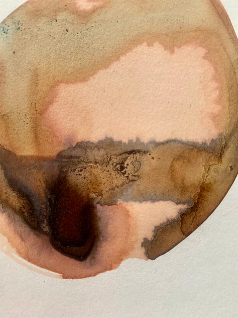 Original inkwork on paper. Hawthorn with iron rust and copper pipe.