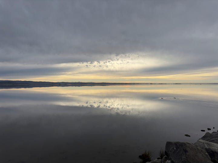 Photographs of Humboldt Bay and stained glass at St. Patrick's Cathedral