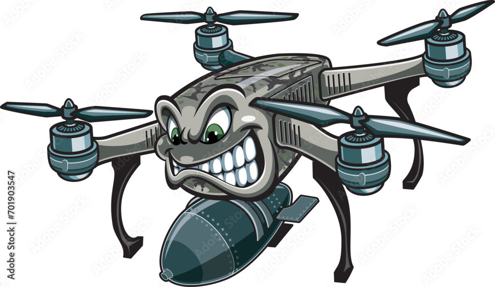 Illustration vectorielle d'un drone militaire sans pilote de style dessin animé...