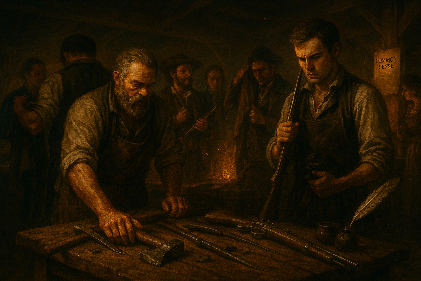 Tradesmen, workers, and farmers form an army.