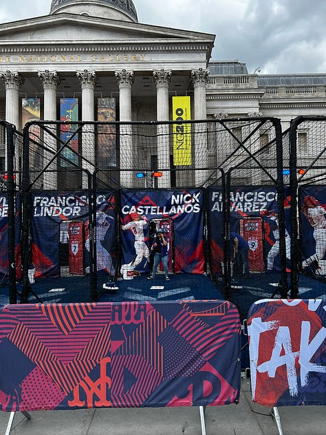 The Trafalgar Square batting cages, the London Olympic Stadium decked out like a real ballpark, and nachos in ridiculous abundance