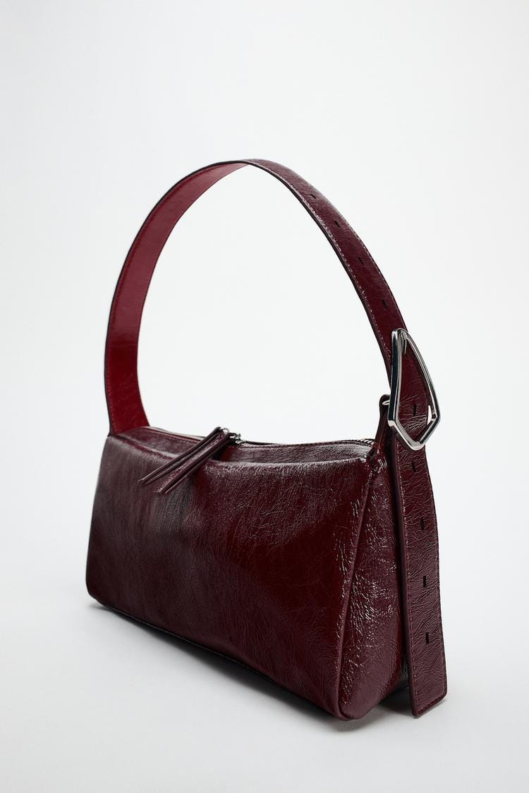 Zara BUCKLE SHOULDER BAG - Maroon - Image 3