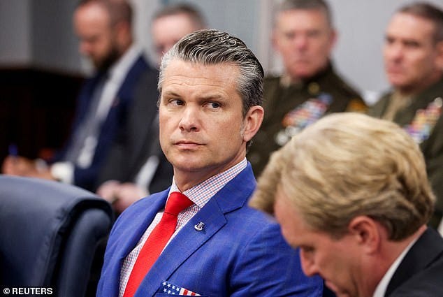 Hegseth, pictured on Monday, has also been criticized over his preoccupation with optics and token gestures that seem to have little to do with defense