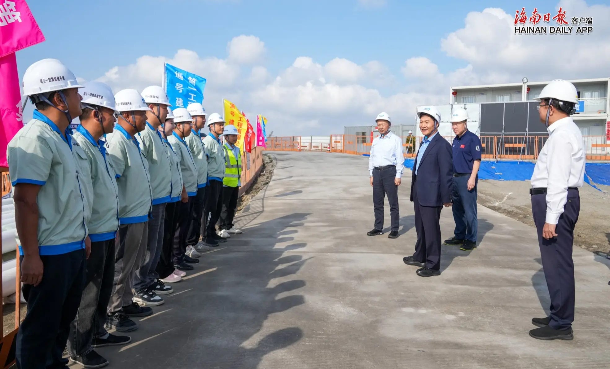 Governor Liu Xiaoming (right in the suit) during a visit to new parts of the Wenchang Commercial Space Launch Site under active construction. Governor Liu Xiaoming (right in the suit) during a visit to new parts of the Wenchang Commercial Space Launch Site under active construction.