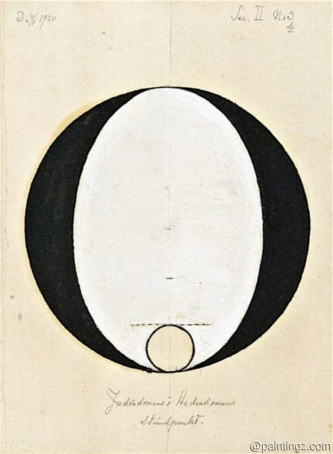 Circles divided into black and white parts. Starting picture is split vertically, while the others are distorted in various ways