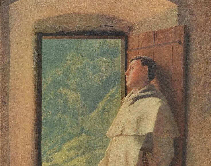 This may contain: a painting of a man standing in front of a window