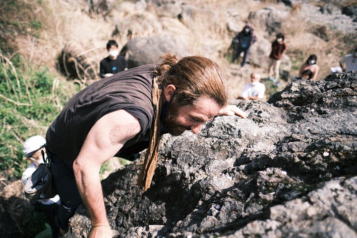 Matt Ketchum climbing boulders at Mitake, Tokyo, Japan.