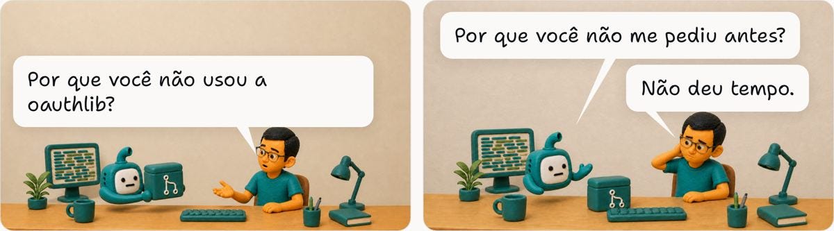 Junior perguntando por que não usou a oauthlib, e o Bit devolvendo a pergunta