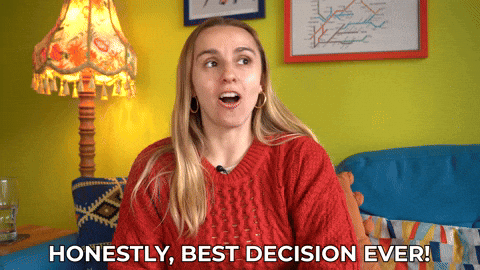 Hannah saying, "Honestly, best decision ever."