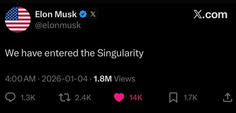 Elon Musk tweeted this morning: “We have entered the Singularity.” Not in  the science-fiction sense — but in the operational one. The popular  imagination treats the Singularity as a moment of… |