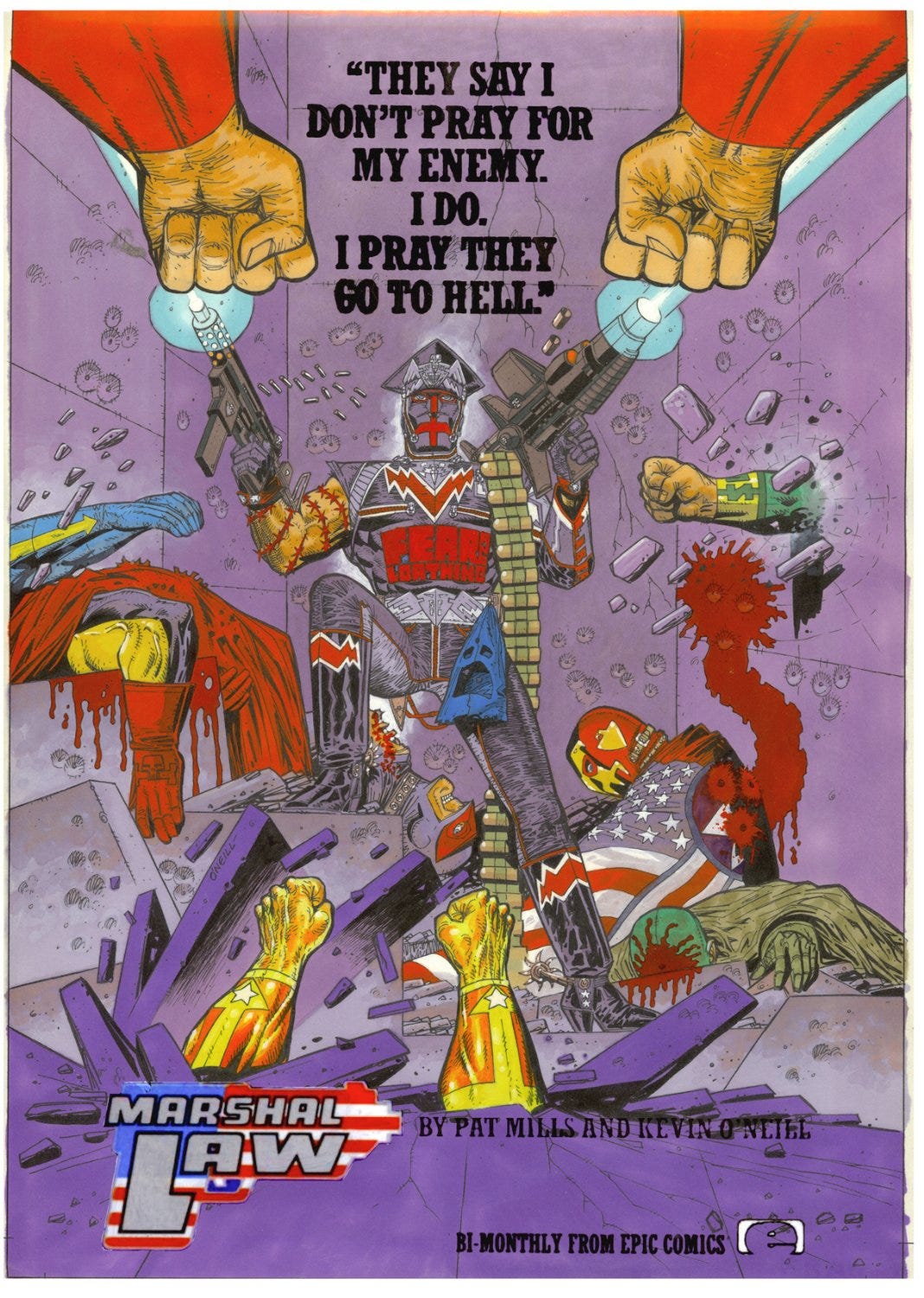 O'NEILL, KEVIN - Marshall Law promo poster/ad for the upcoming Epic series. First appearance of Marshall Law Comic Art