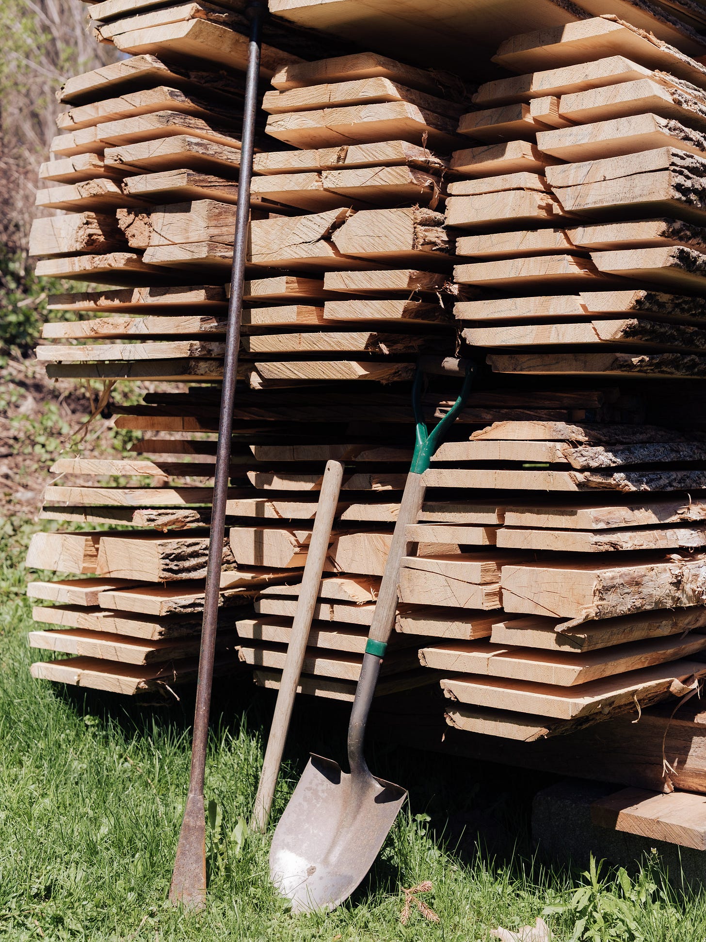 Stickered wood air-drying, photograph by PappasBland. Stickered wood air-drying, photograph by PappasBland.