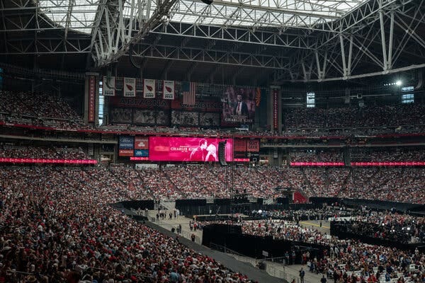 A view of the crowd at an indoor stadium. 