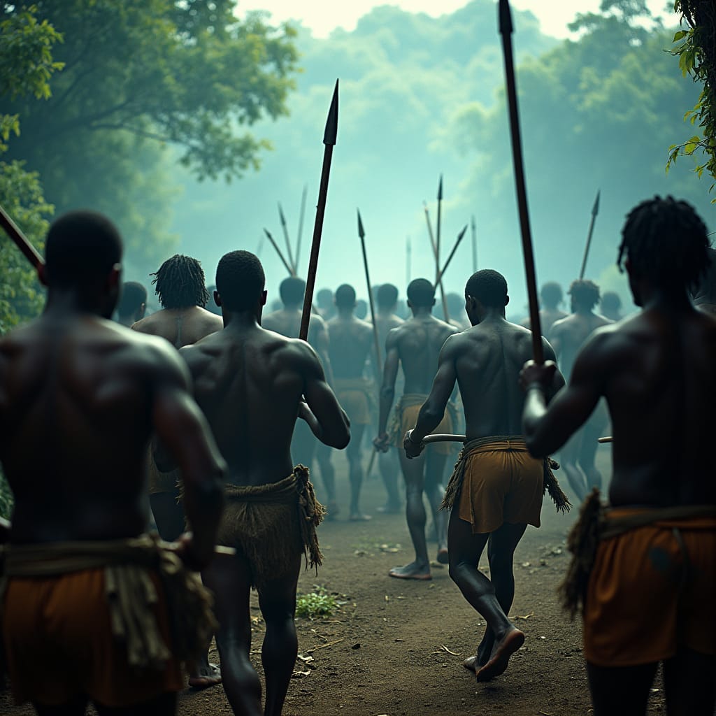 Depicting the fierce resilience of the Maroons, who fought from 1728 to 1739 against British colonial forces in Jamaica, this image captures the strength and determination of communities of escaped Africans who found refuge in the island’s rugged interior.