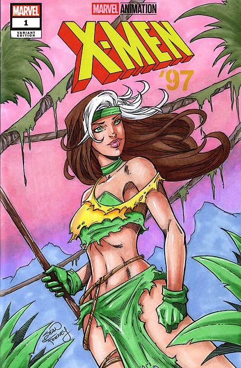 Examples of black and white and color commissions/sketches on comic book sketch covers. 