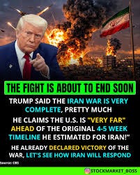 Trump says the war with Iran is “very complete, pretty much” and claims the  U.S. military is far ahead of the original 4–5 week timeline he predicted.  ￼ But wars are never