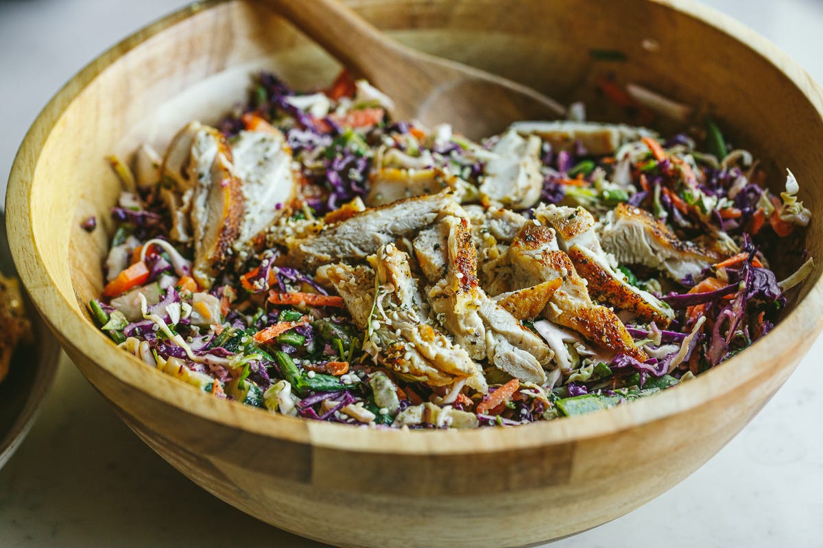 Low-carb summer slaw with lime tahini miso dressing.