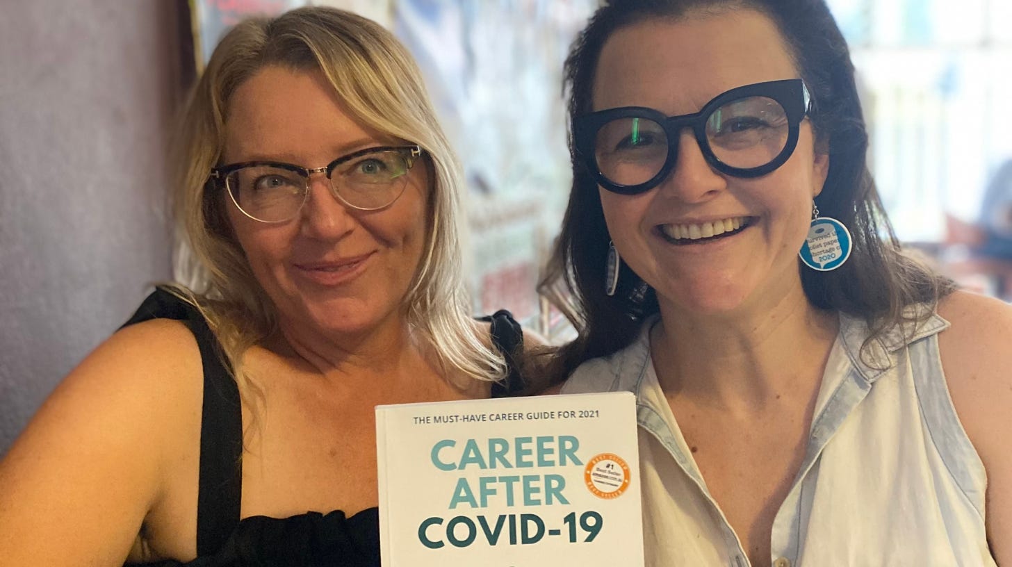 Kym Kraljevic and Fleur Hull with their book, Career after Covid-19