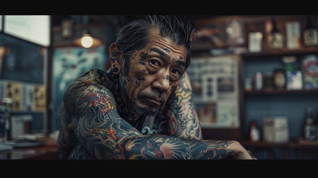 Close-up of an Asian man’s Yarkuzar tattoo, showcasing detailed dragon artwork. Close-up of an Asian man’s Yarkuzar tattoo, showcasing detailed dragon artwork.