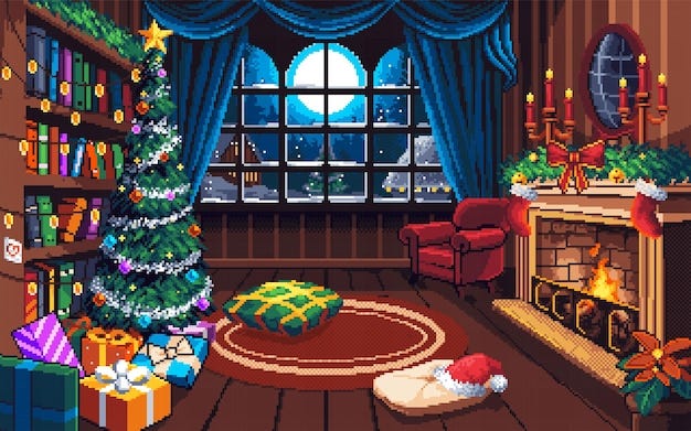 Premium Vector | Pixel art illustration Christmas background Pixelated  Christmas Christmas House Home Background