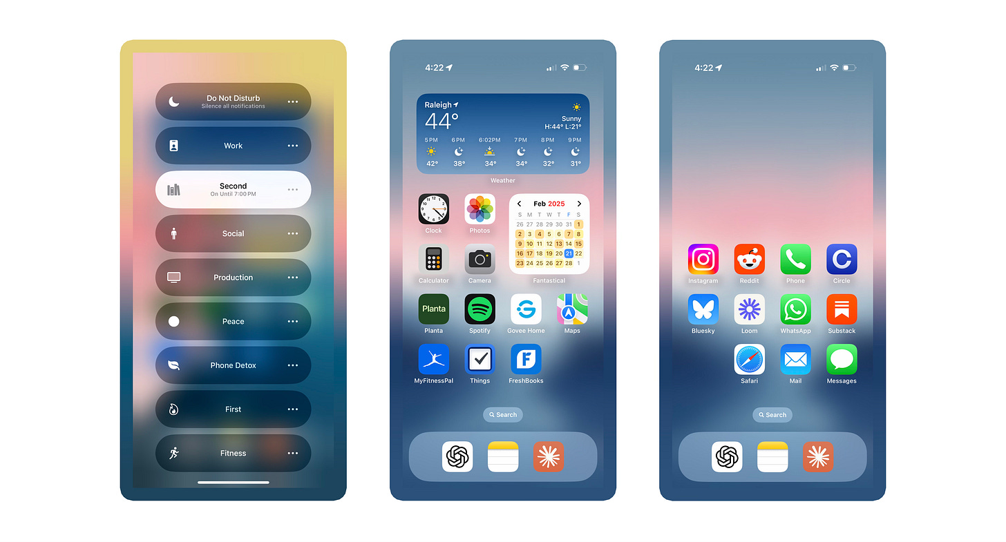 screenshots of focus modes on iphone