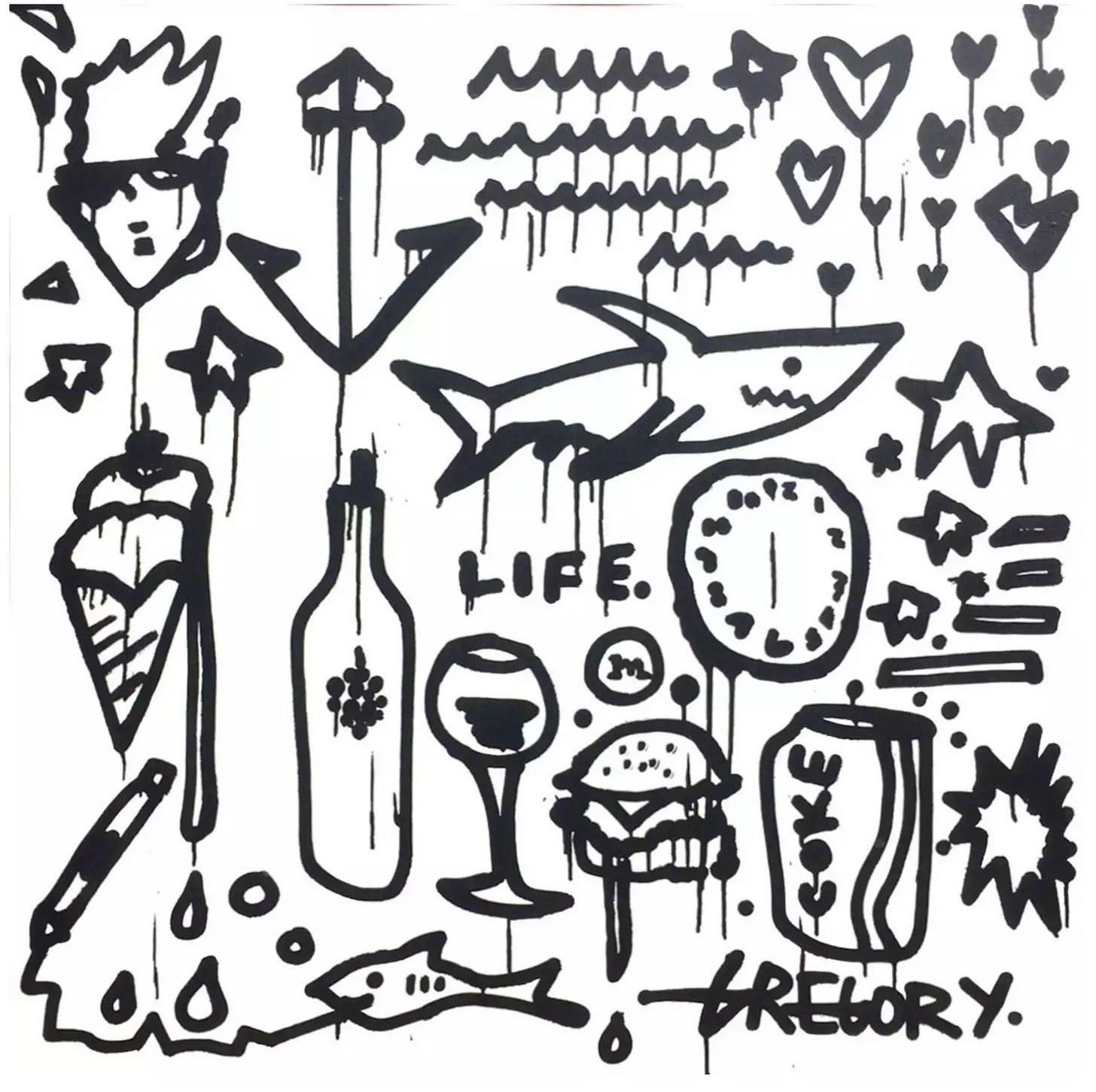 A black and white drawing of various objects

Description automatically generated