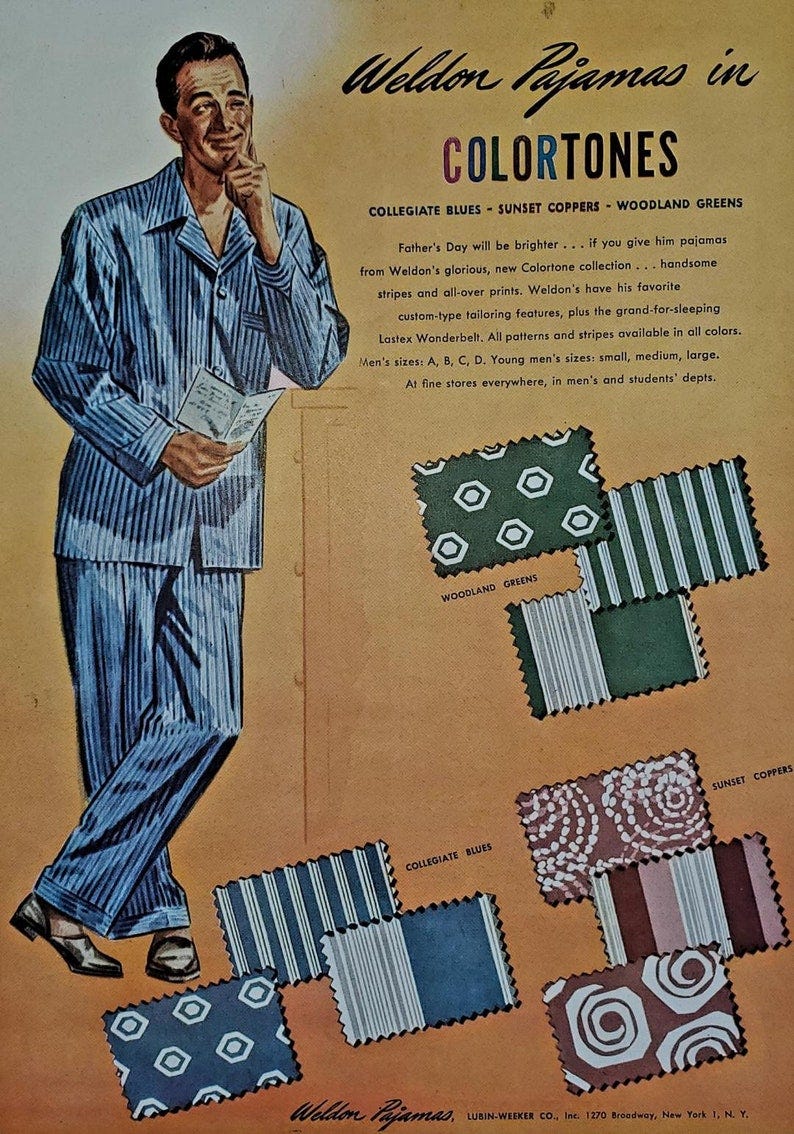 1947 Weldon Mens Pajamas Ad - Pyjamas - Wall Art - Home Decor - Retro Vintage Fashion Advertising image 1