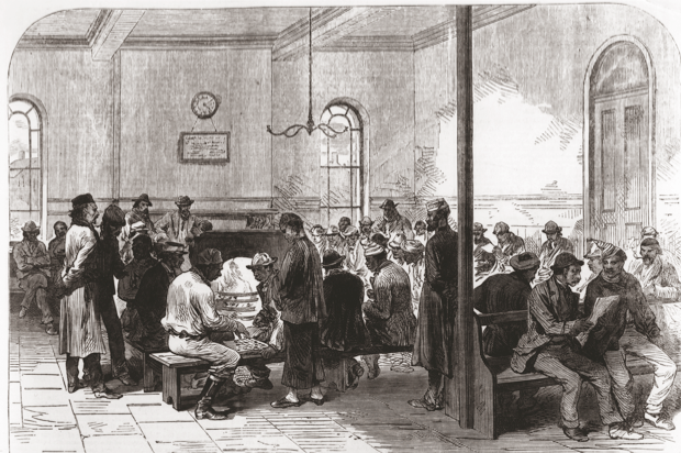 An illustration depicts out-of-work sailors at the Strangers’ Home for Asiatics, Africans, and South Sea Islanders An illustration depicts out-of-work sailors at the Strangers’ Home for Asiatics, Africans, and South Sea Islanders