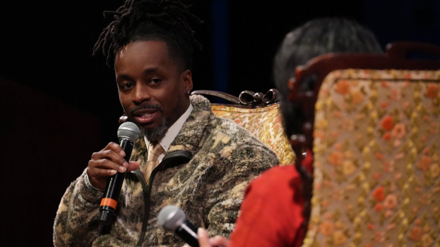  DeShondre Watters &amp; Nima Kulkarni onstage during The Long Conversation. Photo by M. Tyler McDaniel. 