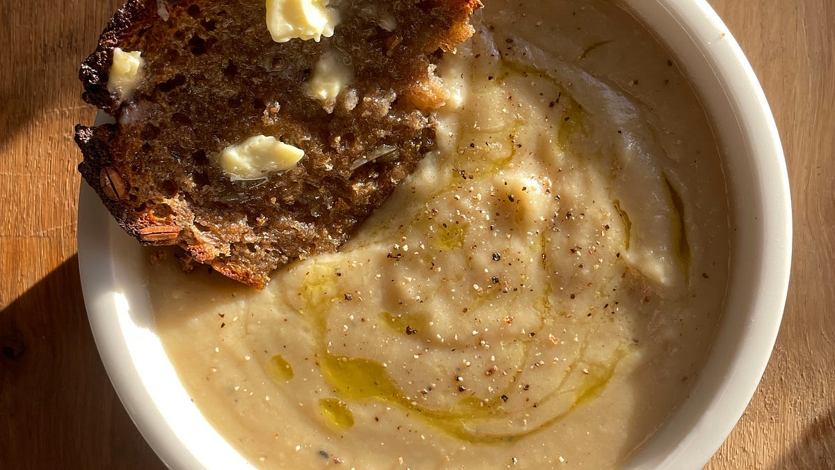 Leek, white bean & parsnip soup - by Hannah Wilding