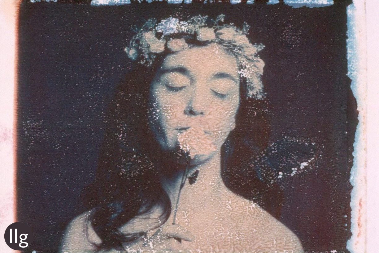 polaroid transfer person with flowers