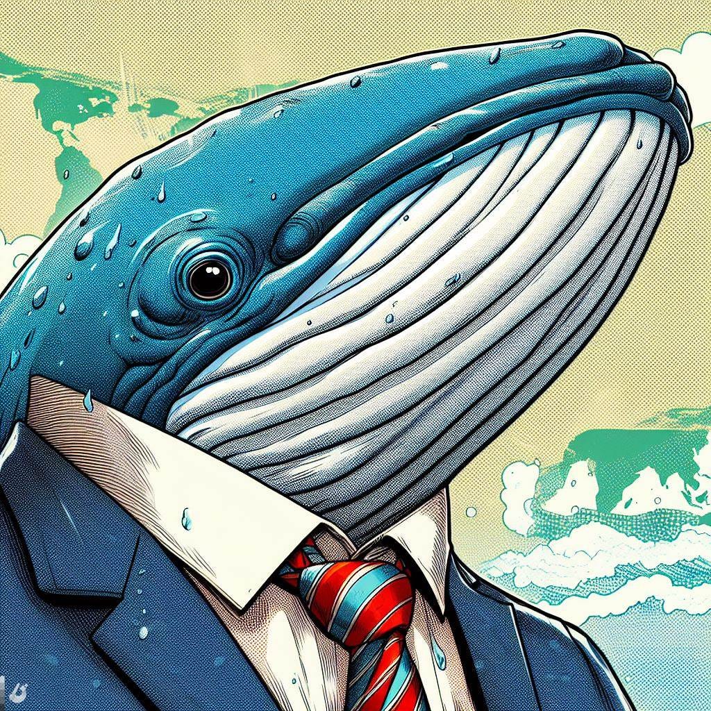a whale in a tie, manga mixed comic style