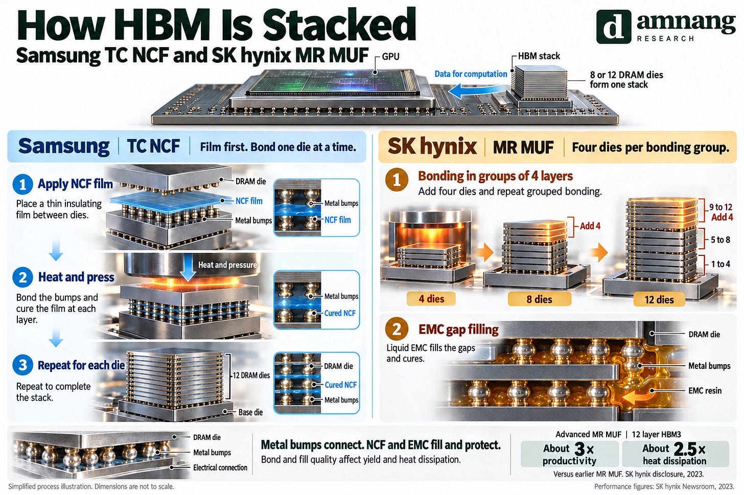 How HBM is stacked: Samsung TC NCF and SK hynix MR MUF How HBM is stacked: Samsung TC NCF and SK hynix MR MUF