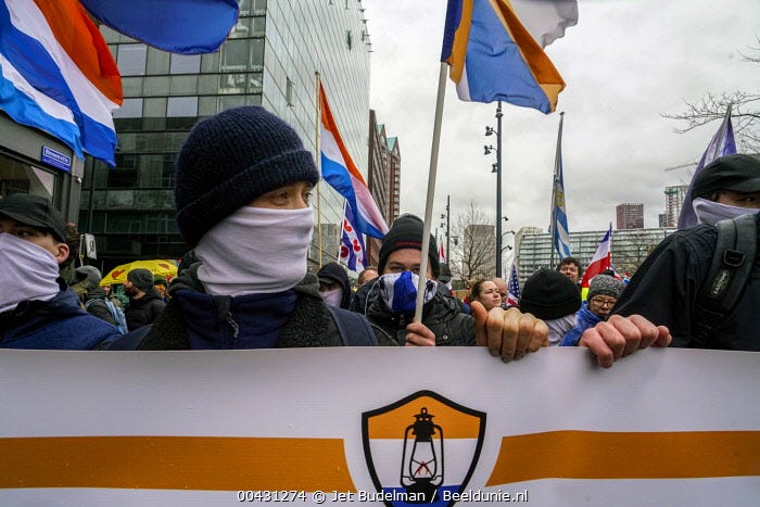 Nederland, Rotterdam, 6 februari 2022 The far-right group De…. Available for sale on debeeldunie.nl Nederland, Rotterdam, 6 februari 2022 The far-right group De…. Available for sale on debeeldunie.nl