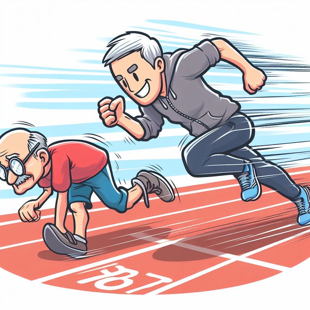 racing and beating a very slow, older person