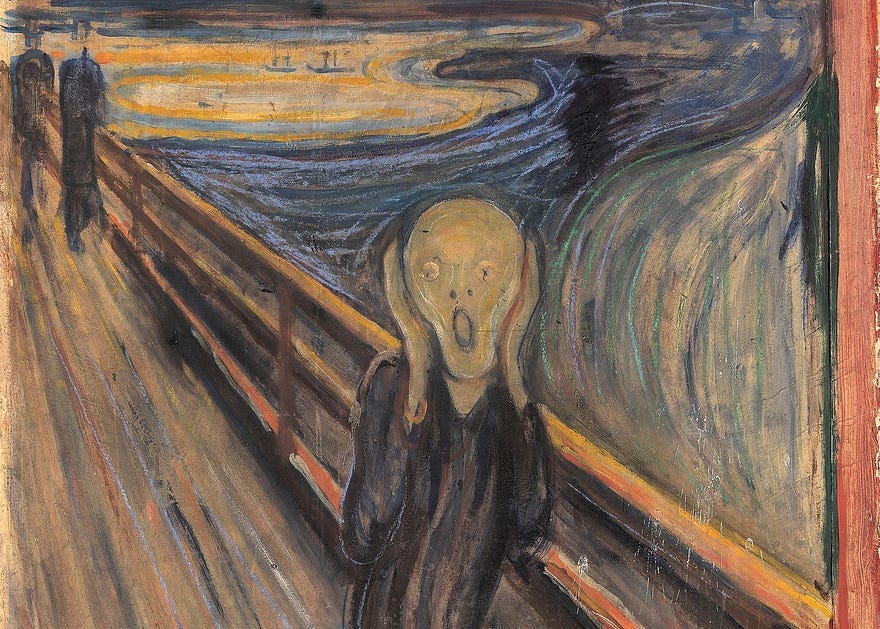 The agonized face in the painting has become one of the most iconic images in art, seen as symbolizing the anxiety of the human condition.