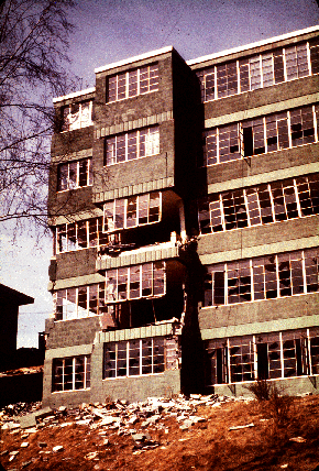 Damaged Hillside apartments in Anchorage, Alaska following the 1964 earthquake.