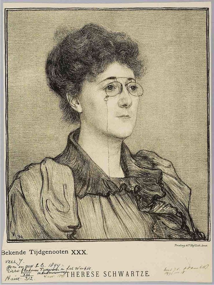 Portret van kunstenaar Thérèse Schwartze (1894), gemaakt door Jan Veth