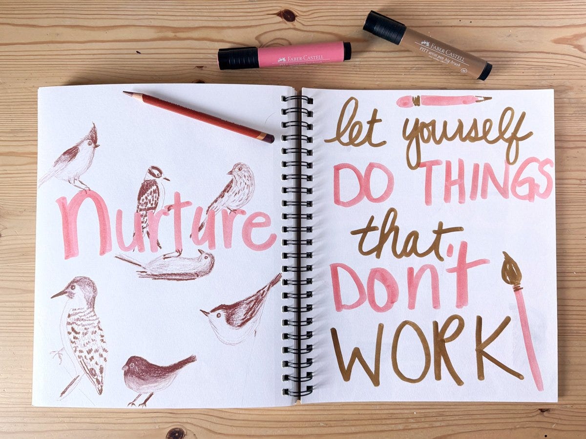encouraging words and sketches in Anne Butera's sketchbook