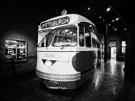 exhibits, display, bus, carriage, building, sky