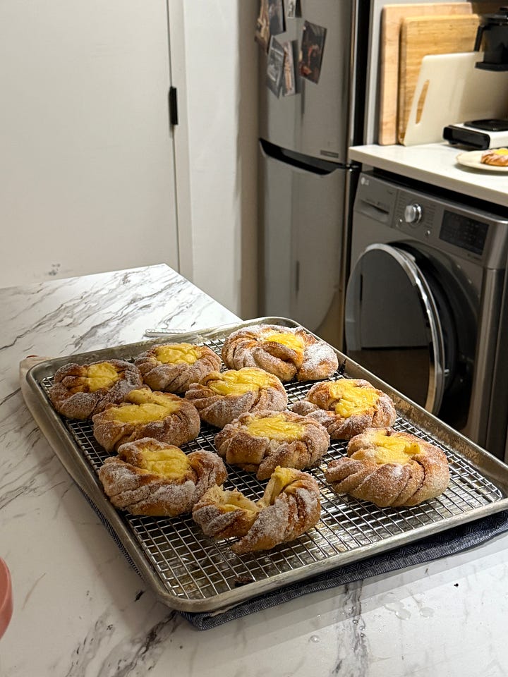 strawberry rhubarb custard buns on a plate