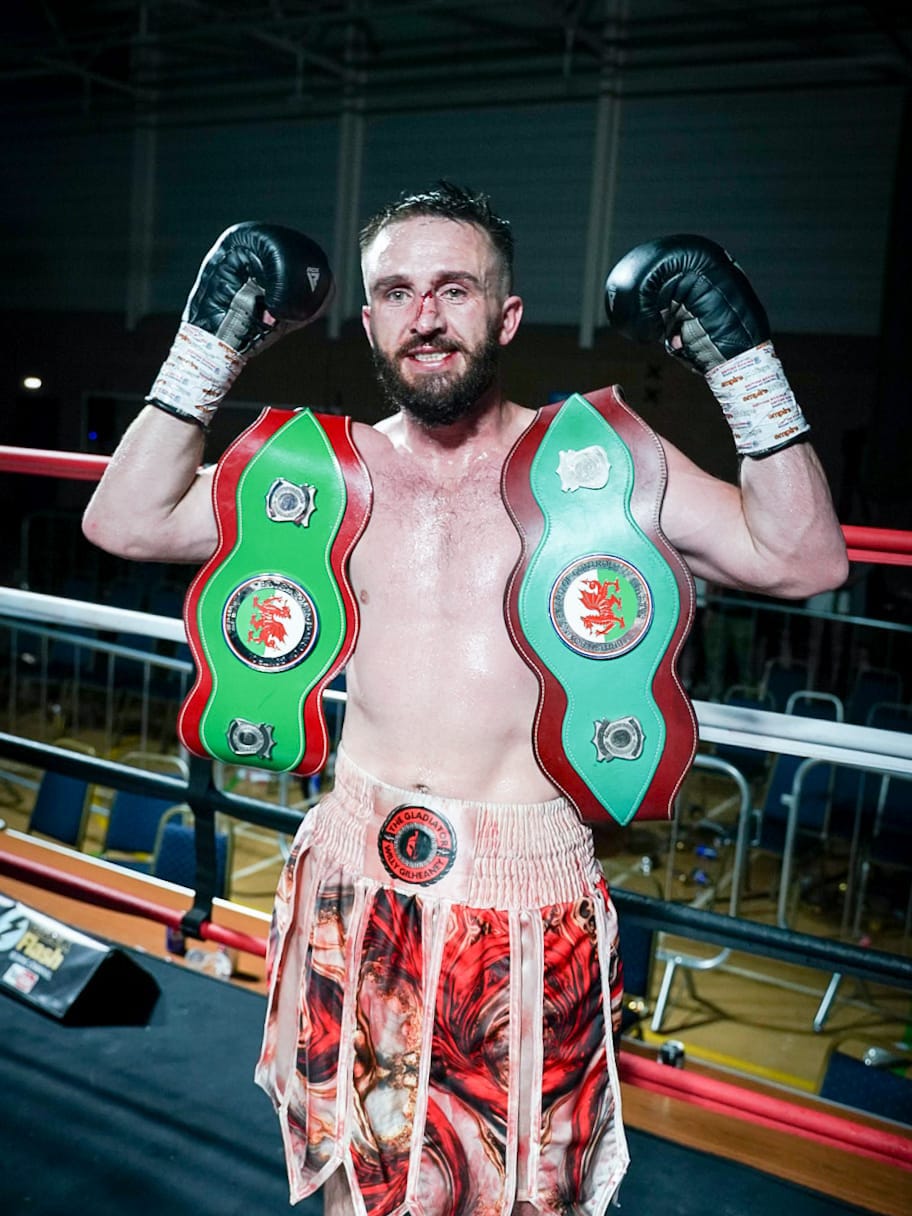 Willy Gilheaney wears his two Welsh titles over his shoulders.
