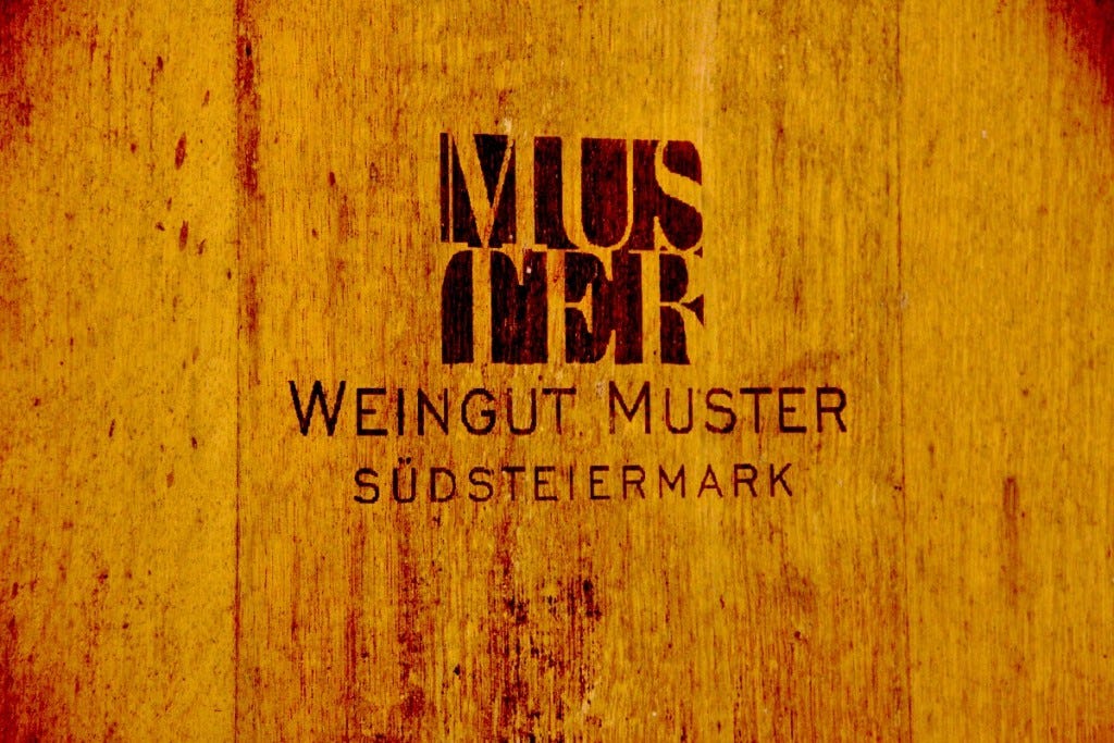 Large oak barrel in Sepp Muster's winery