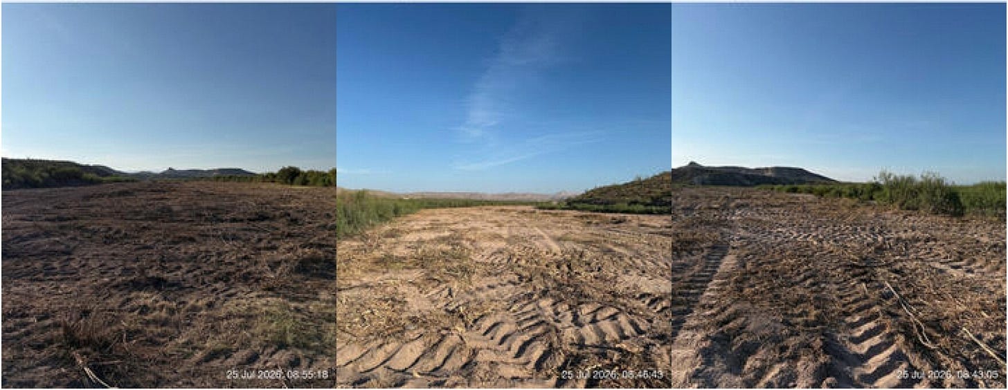 These photos show the extent of Texas Public Land the state says was cleared without its permission for construction of the border wall in Presidio County (Photos by Susan Hays via Marfa Public Radio) These photos show the extent of Texas Public Land the state says was cleared without its permission for construction of the border wall in Presidio County (Photos by Susan Hays via Marfa Public Radio)
