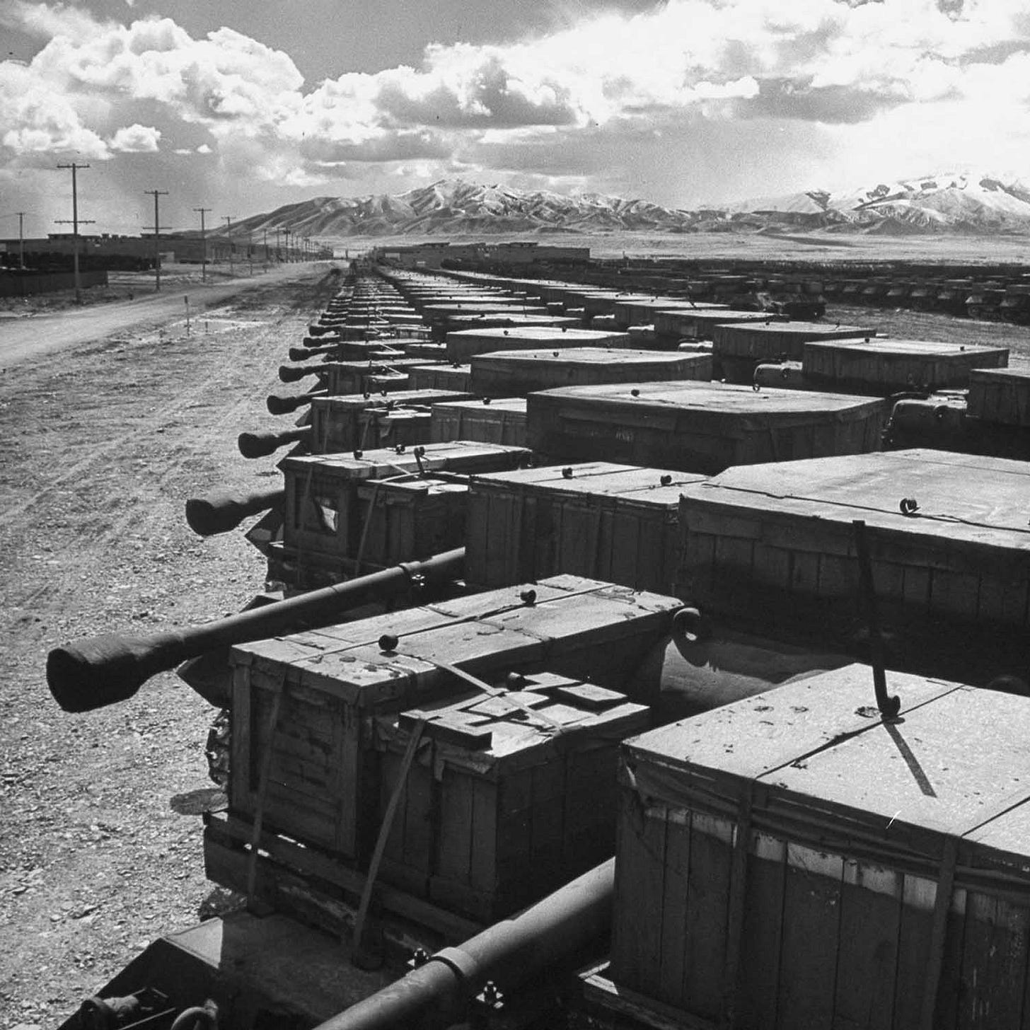 Armored vehicles, their wartime duties concluded, sit in vast storage at a U.S. facility in 1946. Armored vehicles, their wartime duties concluded, sit in vast storage at a U.S. facility in 1946.