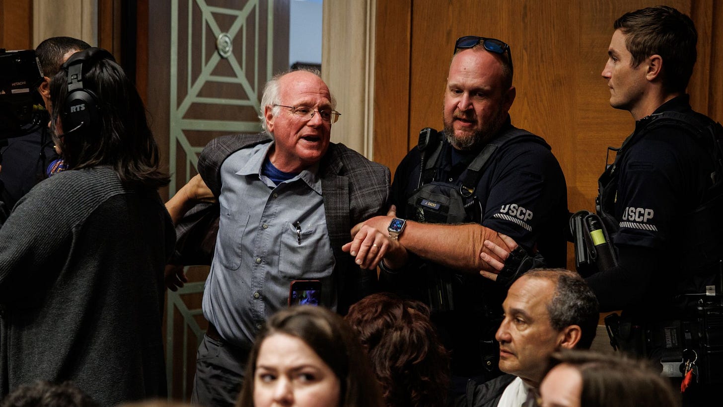 Ben Cohen, co-founder of Ben and Jerry's, is detained by U.S. Capitol Police for disrupting proceedings during a hearing with U.S. Secretary of Health and Human Services Robert F. Kennedy Jr. before the Senate Committee on Health, Education, Labor, and Pensions on Capitol Hill on May 14