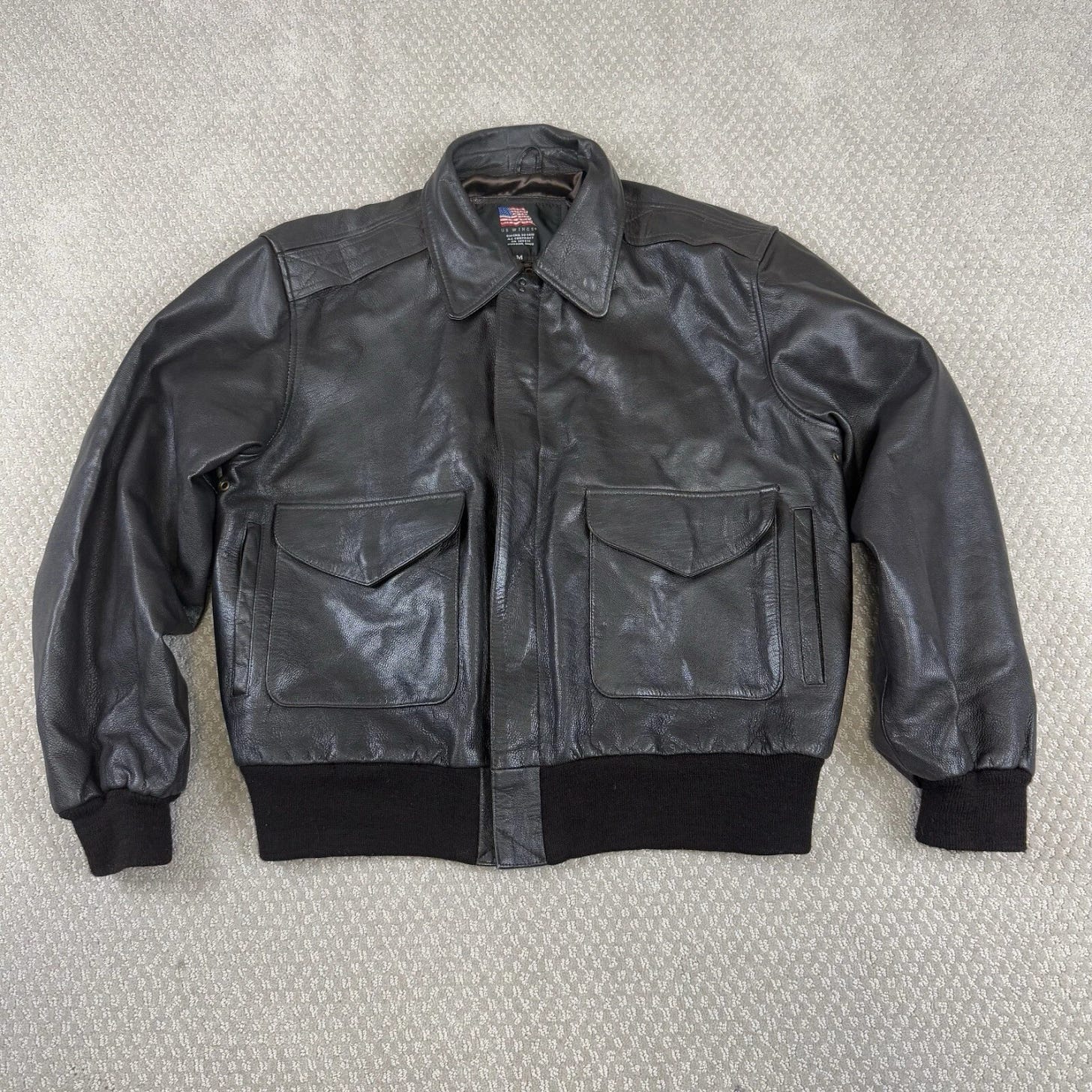 Vtg US Wings A-2 Leather Bomber Jacket Sz Medium Dark Brown Satin Liner USA  - Picture 1 of 8