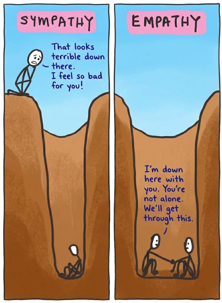 Sympathy vs empathy graphic image, highlighting the differences between each.