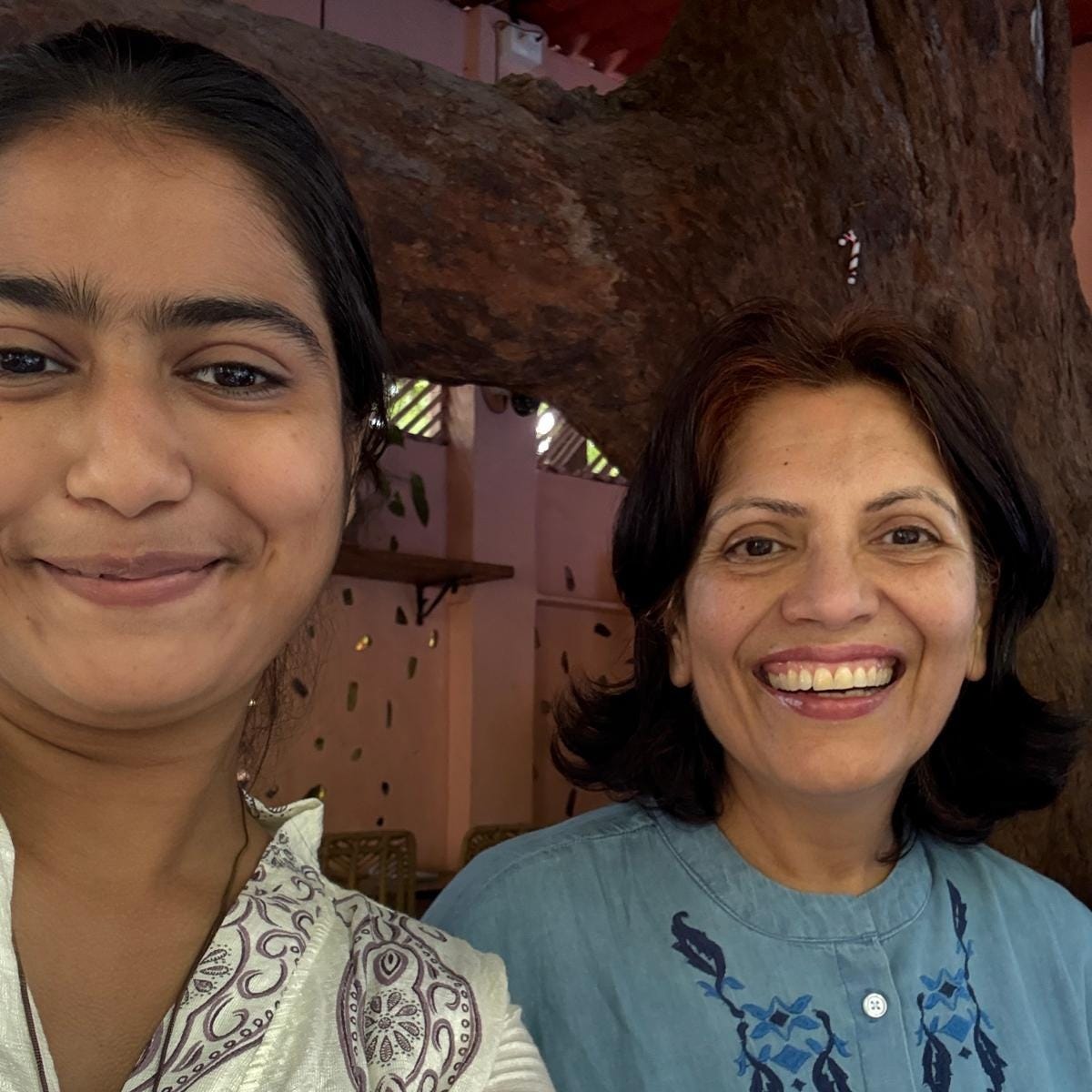 Rushita, on the left, a 20-year old guide. Anu, our author, a woman living in Seattle who has returned to India for a visit Rushita, on the left, a 20-year old guide. Anu, our author, a woman living in Seattle who has returned to India for a visit