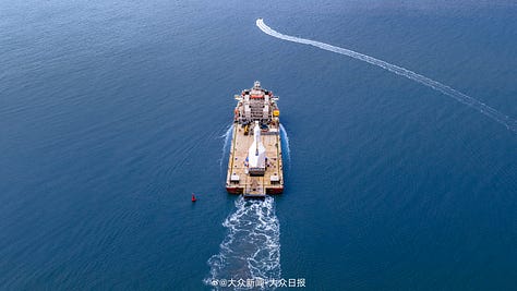 The Gravity-1 Y2 vehicle heading to its liftoff location atop of its sea-launch platform.